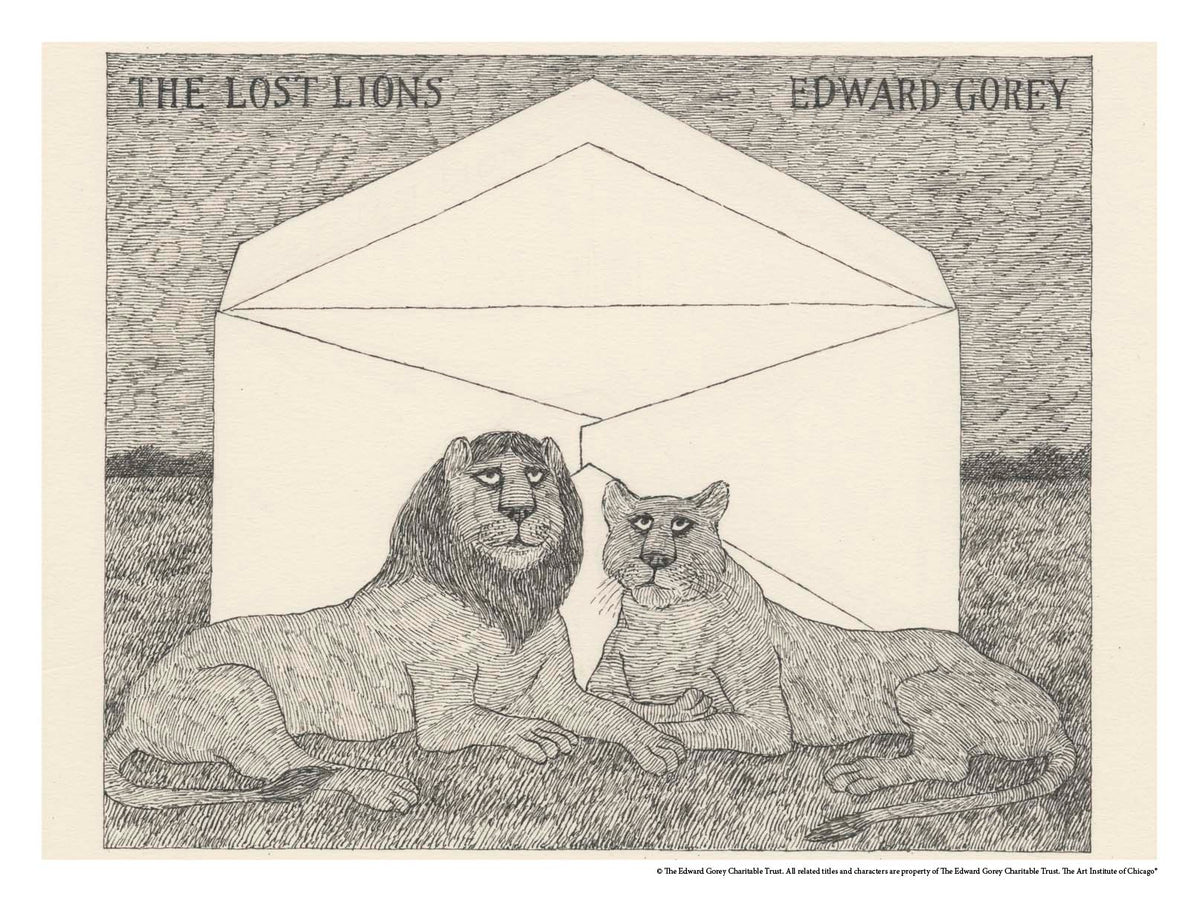 「THE LOST LIONS」Edward Gorey Edward Gorey Lost Lions Unmatted Print – The Art Institute of